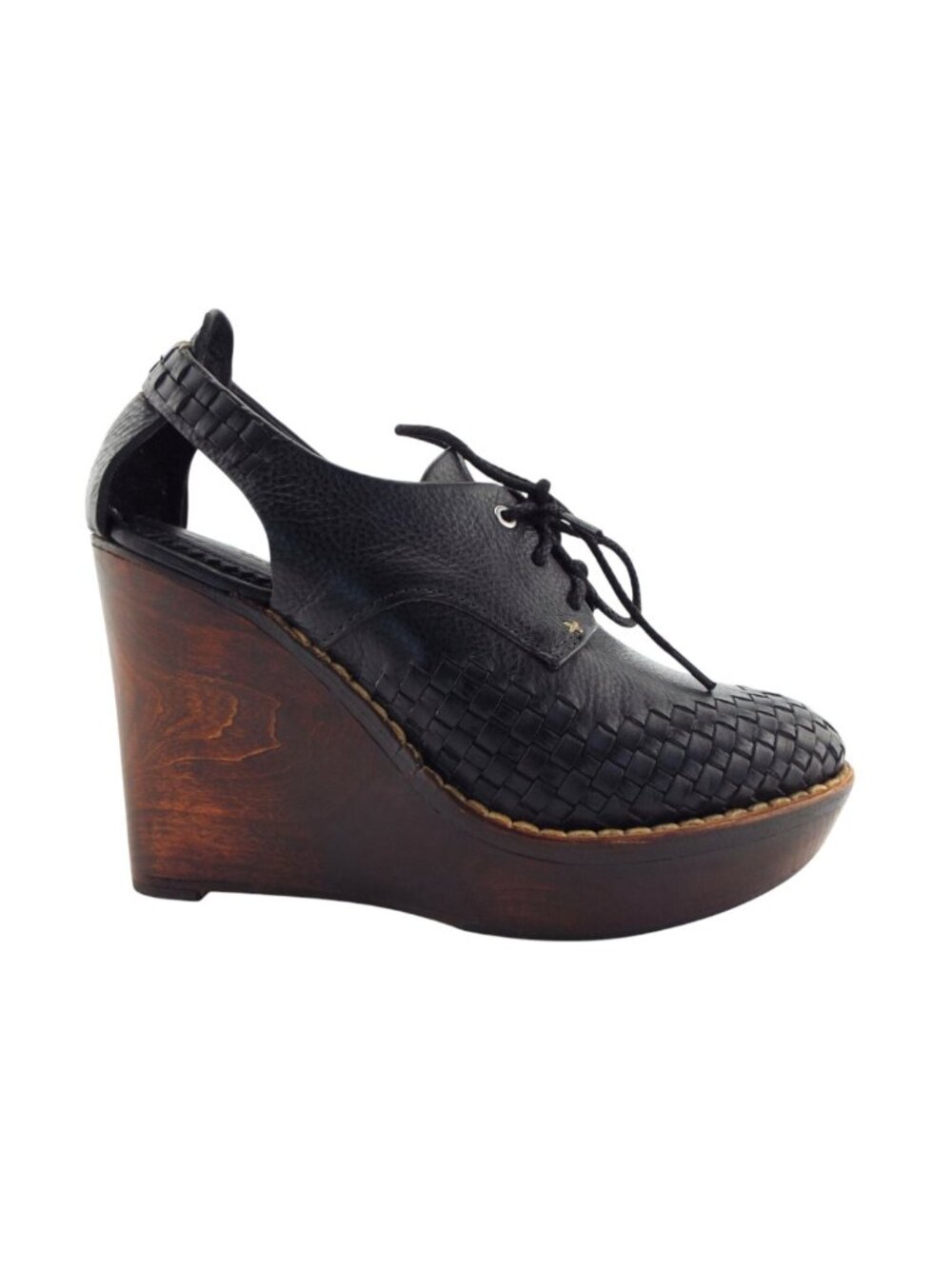 Rag & Bone Black Woven Leather Platform Oxford Wedge Cut-out Heel Pump 37